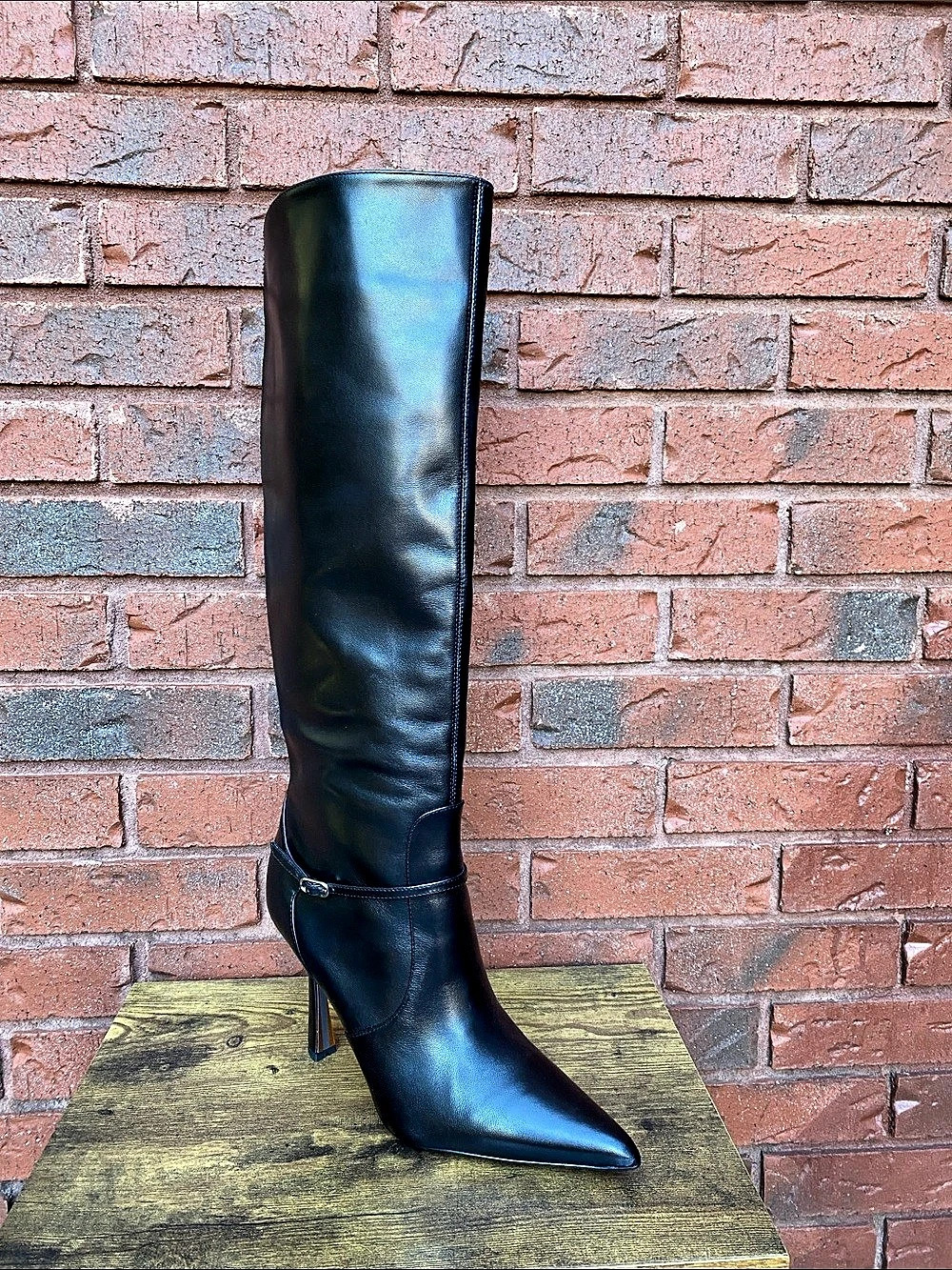 NWT Sam Edelman Black Silver Buckle Pointed Toe Over-the-Knee Boots 10
